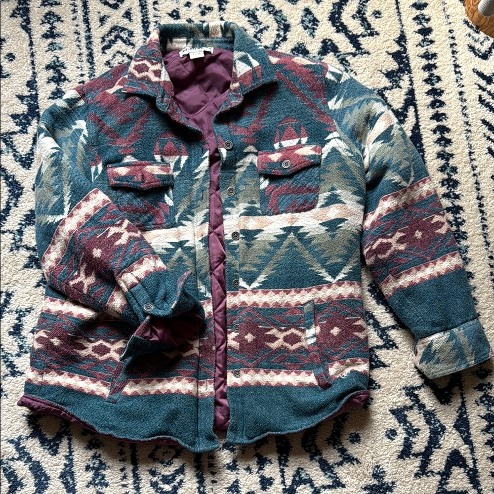 Ariat Aztec Patterned Shirt Jacket in Teal and Burgundy